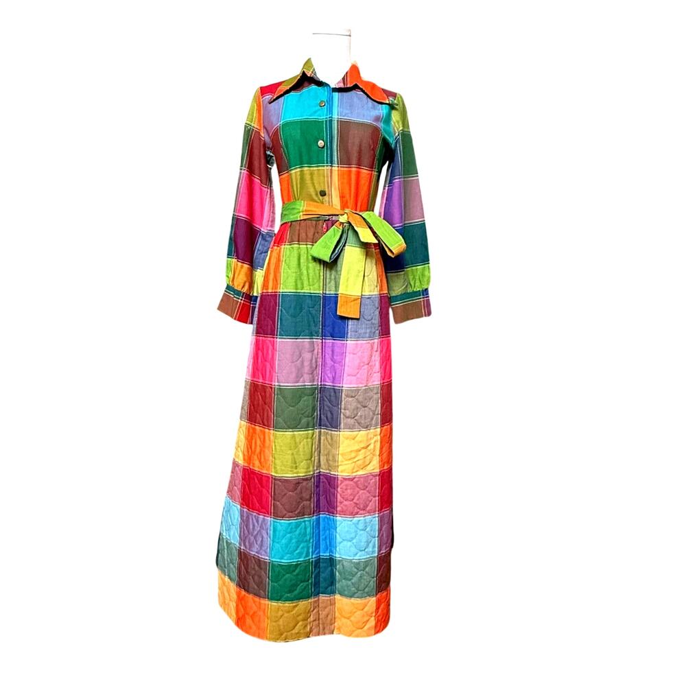 Nova Loungewear 1970s Vintage Dress Coat Quilted Skirt Size Fit S Long Sleeves - Picture 4 of 14